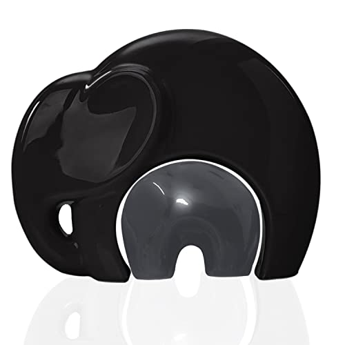 SRJANA Home Décor Lucky Charm Elephant Mother & Child | Piano Finish Ceramic Figures - (Set of 2 Piece, Black and Grey) - Image 2
