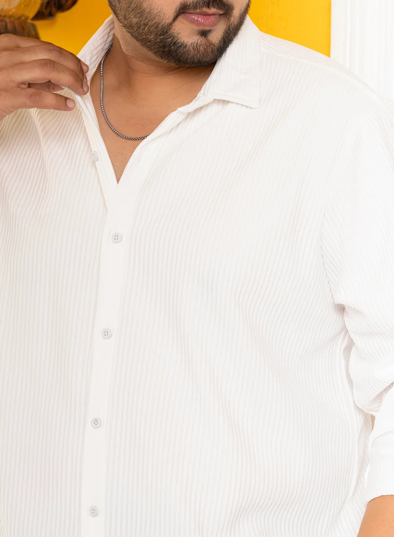 Instafab Plus Instafab Plus Men's Chalk White Ridge-Tactile Shirt For Casual Wear | Spread Collar | Long Cuffed Sleeves | Button Closure | Plus Size Shirt Crafted With Comfort Fit For Everyday Wear