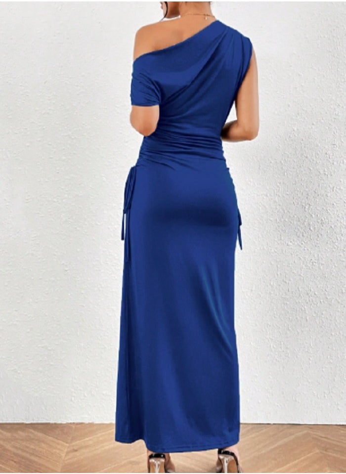 Shein SHEIN Raffinéa Asymmetrical Neck Ruched Side Dress Maxi Women Outfit  - Image 5