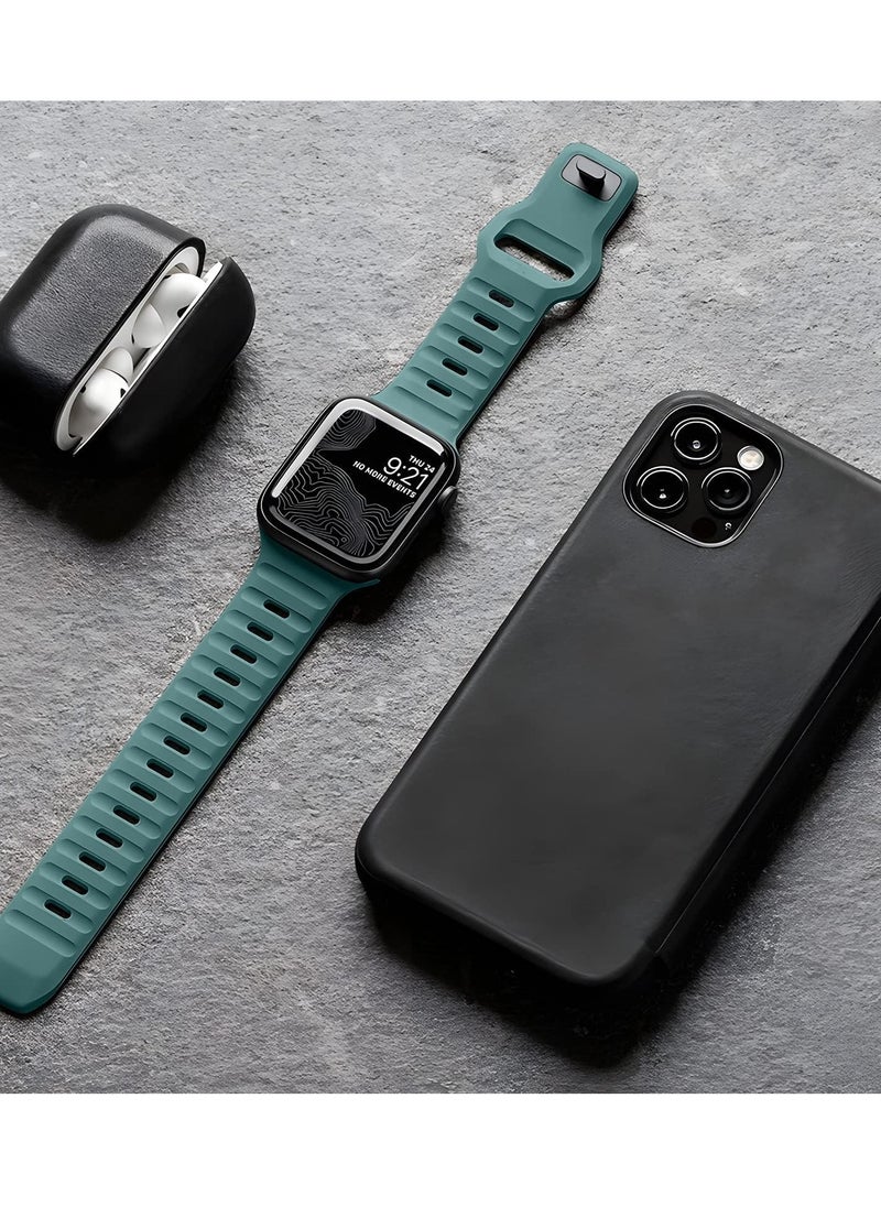 Generic - Compatible with Apple Watch Band 38mm 40mm 41mm 42mmBands for Men Women, Unique Rugged Design Silicone Wristband Strap for iWatch Series 10/9/8/7/6/5/4/3/2/1/SE 2/1 Green - Image 1