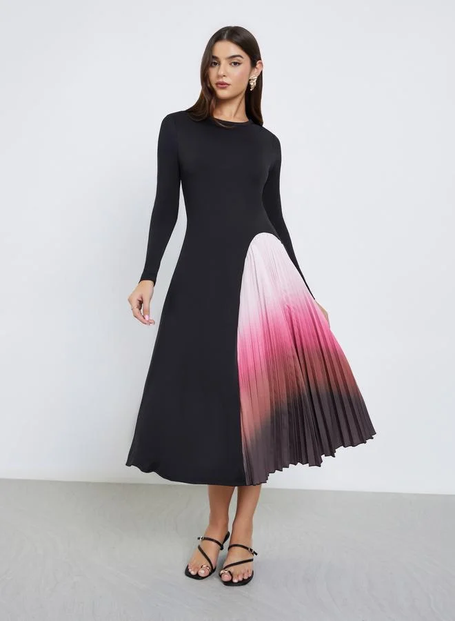 Styli Tie-Dye Pleated A-Line Midi Dress