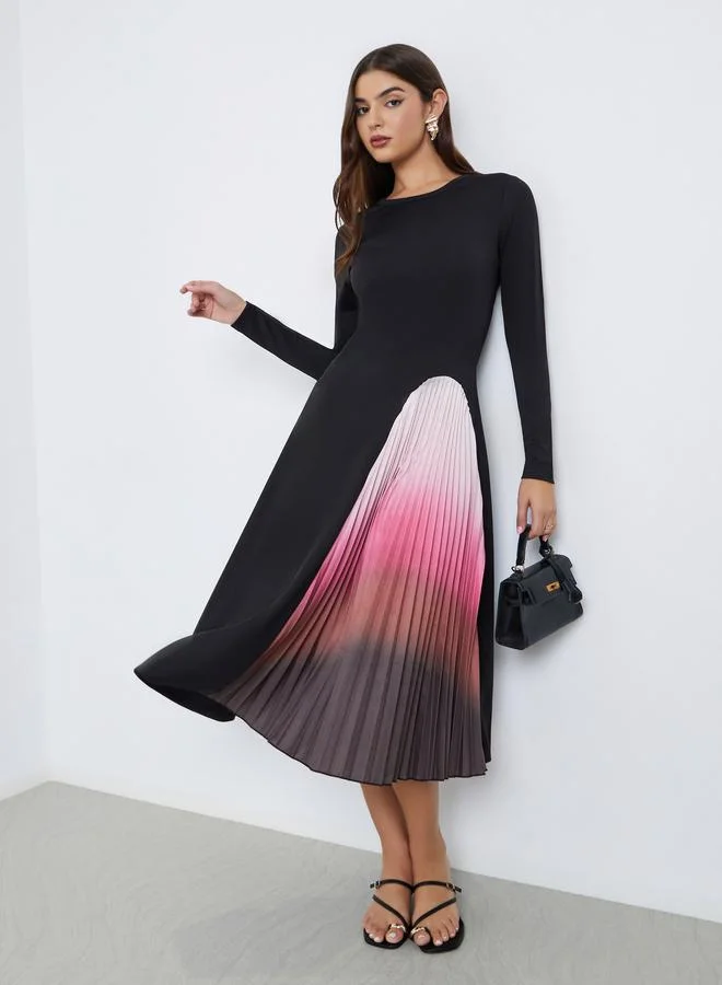 Tie-Dye Pleated A-Line Midi Dress