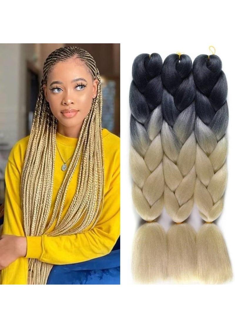 KASTWAVE Ombre Braiding Hair 24 Inch, 3 Packs 24 Inch Braiding Hair, Extension Ombre Colors Hot Water Seal Soft High Temperature Braiding Hair, Heat Resistance Synthetic Hair for Braiding ( Black-Blonde ) - Image 1