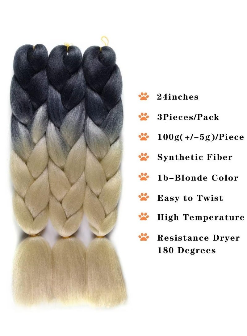 KASTWAVE Ombre Braiding Hair 24 Inch, 3 Packs 24 Inch Braiding Hair, Extension Ombre Colors Hot Water Seal Soft High Temperature Braiding Hair, Heat Resistance Synthetic Hair for Braiding ( Black-Blonde ) - Image 3