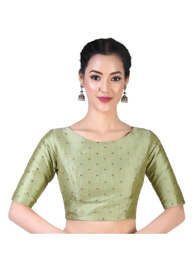 Studio Shringaar Women Silky Brocade Readymade Elbow Length Sleeves Saree Blouse(Pista, 40) - Image 1