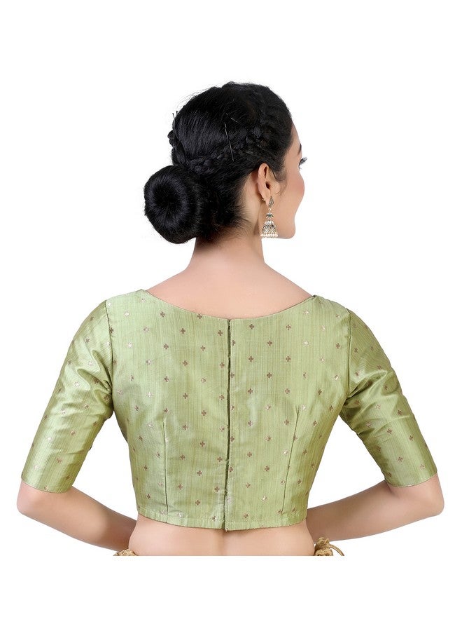 Studio Shringaar Women Silky Brocade Readymade Elbow Length Sleeves Saree Blouse(Pista, 40) - Image 4