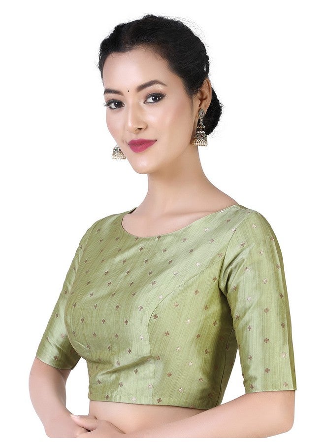 Studio Shringaar Women Silky Brocade Readymade Elbow Length Sleeves Saree Blouse(Pista, 40) - Image 2