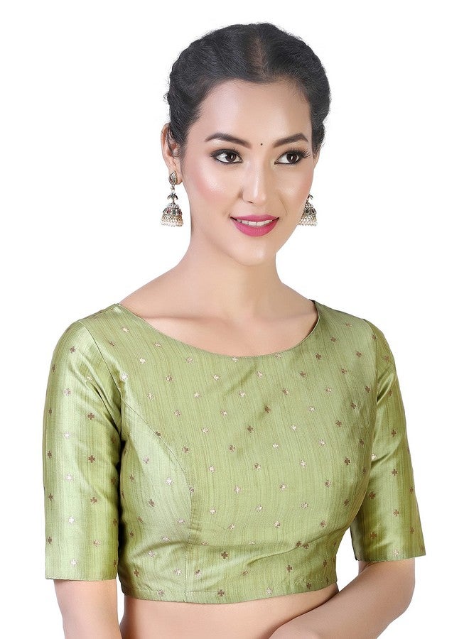 Studio Shringaar Women Silky Brocade Readymade Elbow Length Sleeves Saree Blouse(Pista, 40) - Image 3