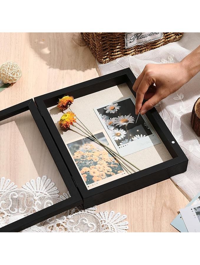 8x10 Shadow Box Frame with Linen Back Real Glass Push Pins Included Rustic Memory Display Case Black - Image 1