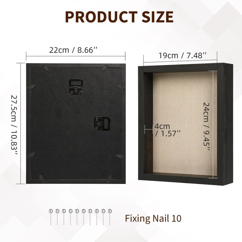 8x10 Shadow Box Frame with Linen Back Real Glass Push Pins Included Rustic Memory Display Case Black - Image 5