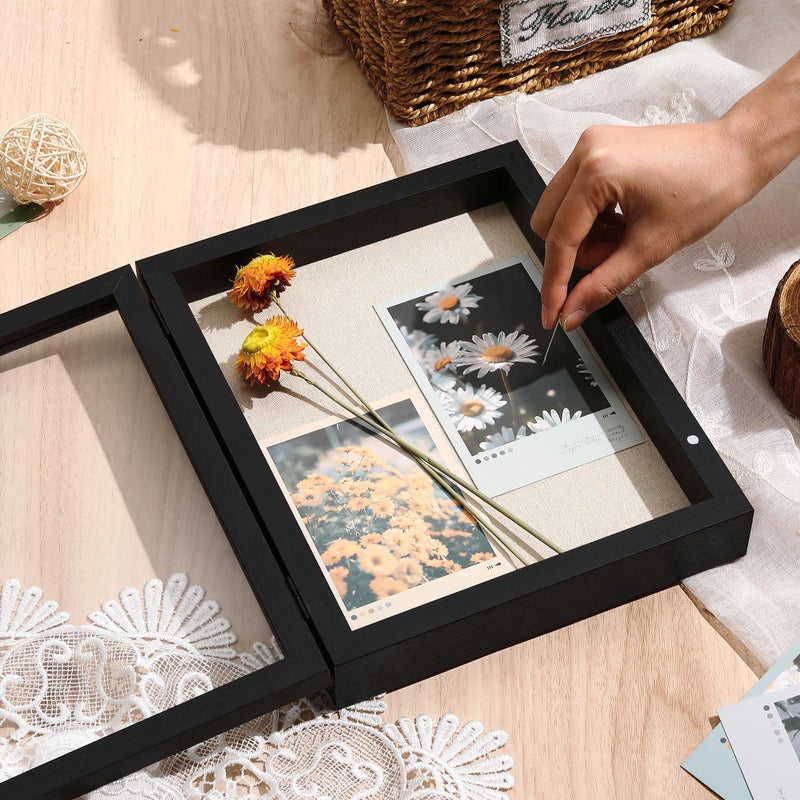 8x10 Shadow Box Frame with Linen Back Real Glass Push Pins Included Rustic Memory Display Case Black - Image 2