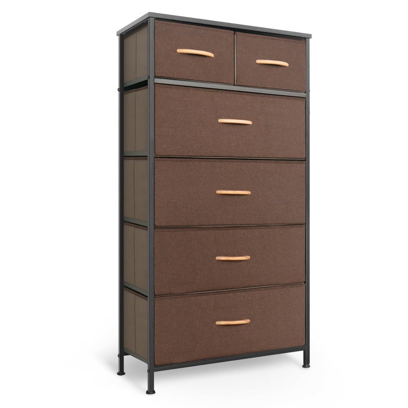 Mifuro Tall Dresser for Bedroom, Vertical Storage Organizer Tower with 6 Drawers, Chest of Drawers with Fabric Bins, Steel Frame, Wood Top for Bedroom, Closet, Entryway- Brown - Image 1