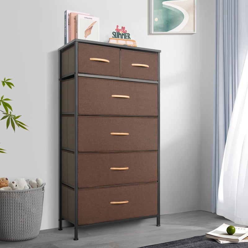 Mifuro Tall Dresser for Bedroom, Vertical Storage Organizer Tower with 6 Drawers, Chest of Drawers with Fabric Bins, Steel Frame, Wood Top for Bedroom, Closet, Entryway- Brown - Image 2