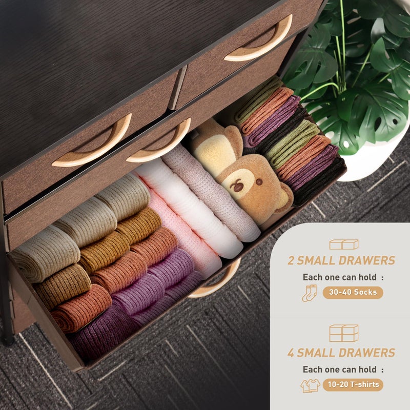 Mifuro Tall Dresser for Bedroom, Vertical Storage Organizer Tower with 6 Drawers, Chest of Drawers with Fabric Bins, Steel Frame, Wood Top for Bedroom, Closet, Entryway- Brown - Image 4