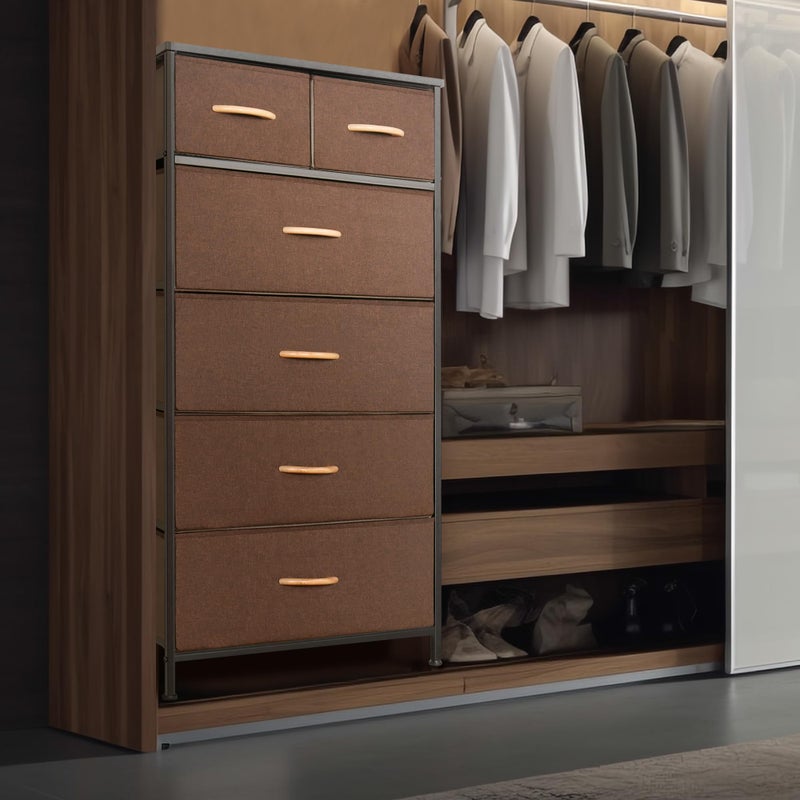 Mifuro Tall Dresser for Bedroom, Vertical Storage Organizer Tower with 6 Drawers, Chest of Drawers with Fabric Bins, Steel Frame, Wood Top for Bedroom, Closet, Entryway- Brown - Image 3