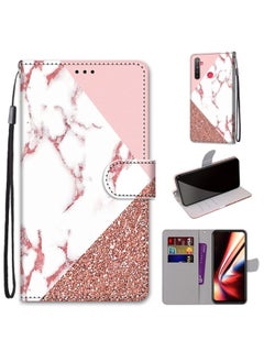 HuHa Case Cover For Realme 5 / 5s / 5i / C3 / C3i / 6i / Narzo10 / 10A / 20A Coloured Drawing Cross Texture Horizontal Flip PU Leather Case with Holder & Card Slots & Wallet & Lanyard Pink Stone Texture 