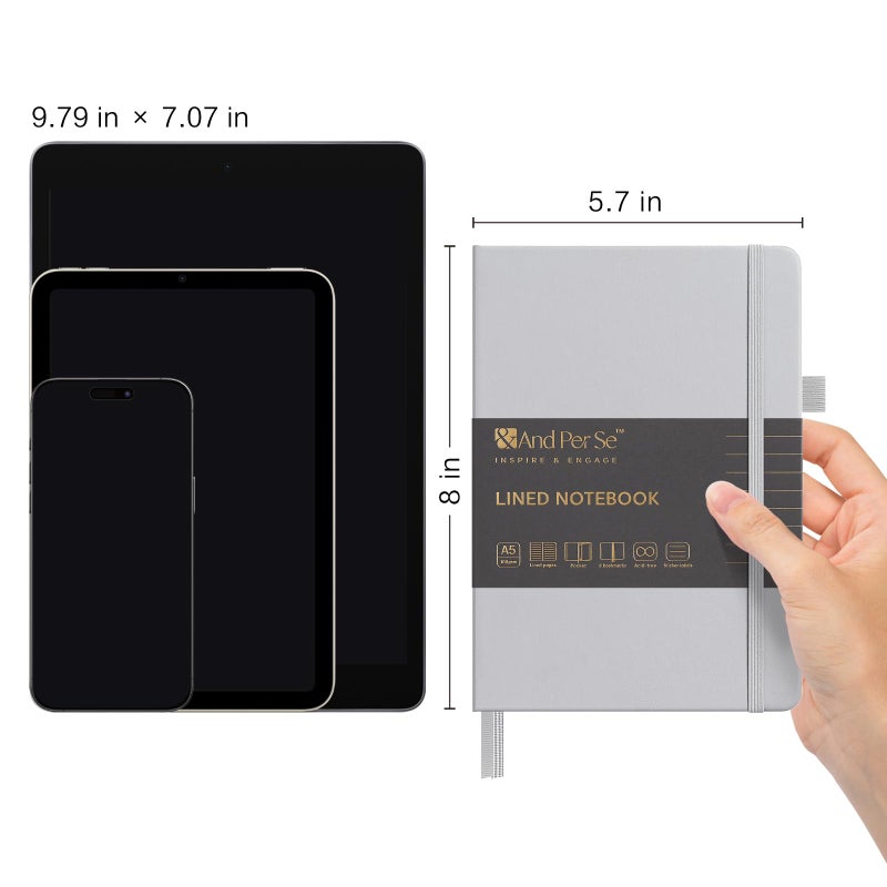 &And Per Se ⩓ Per Se Lined Journal Notebook, 160 Pages, A5 5.7 x 8 inches College Ruled Thick Paper Notebook Journals for Writing, Hardcover Notebooks for Women Men Office School (1 Pack, Grey) - Image 3