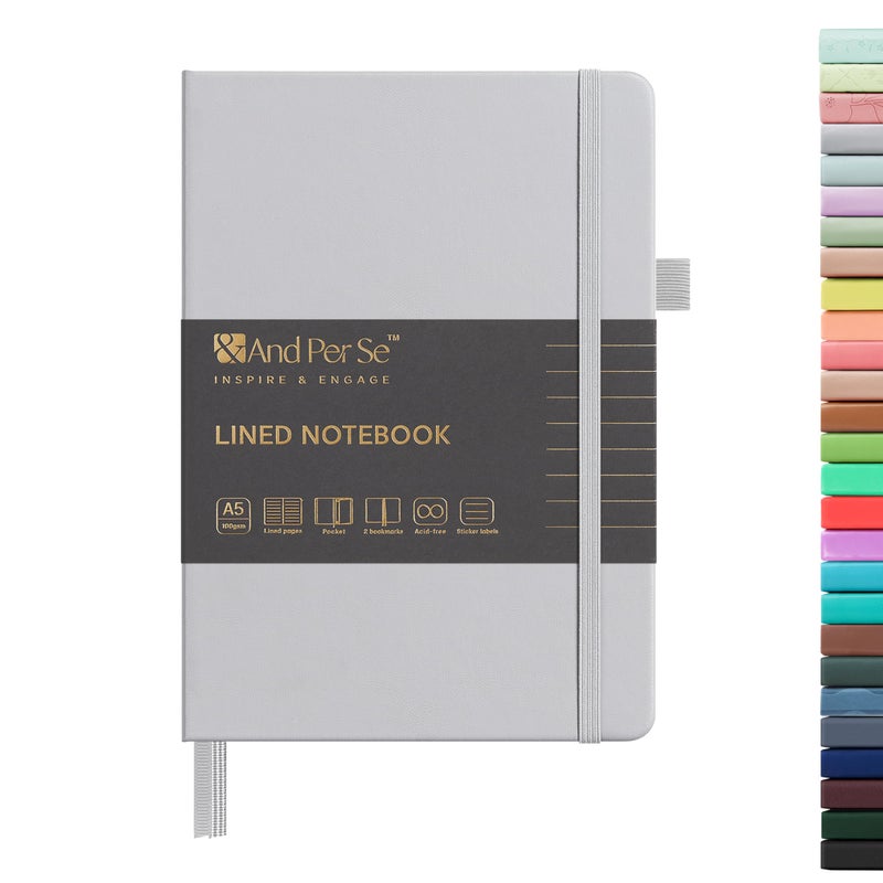 &And Per Se ⩓ Per Se Lined Journal Notebook, 160 Pages, A5 5.7 x 8 inches College Ruled Thick Paper Notebook Journals for Writing, Hardcover Notebooks for Women Men Office School (1 Pack, Grey) - Image 1