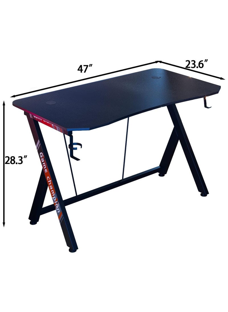 Generic Gaming Desk Gaming Desk for Gamers Gift Idea PC Computer Desk Home Office Desk Workstation with Carbon Fiber Surface Gaming Table with Headphone Hook and Cup Holder.EI-205  - Image 3