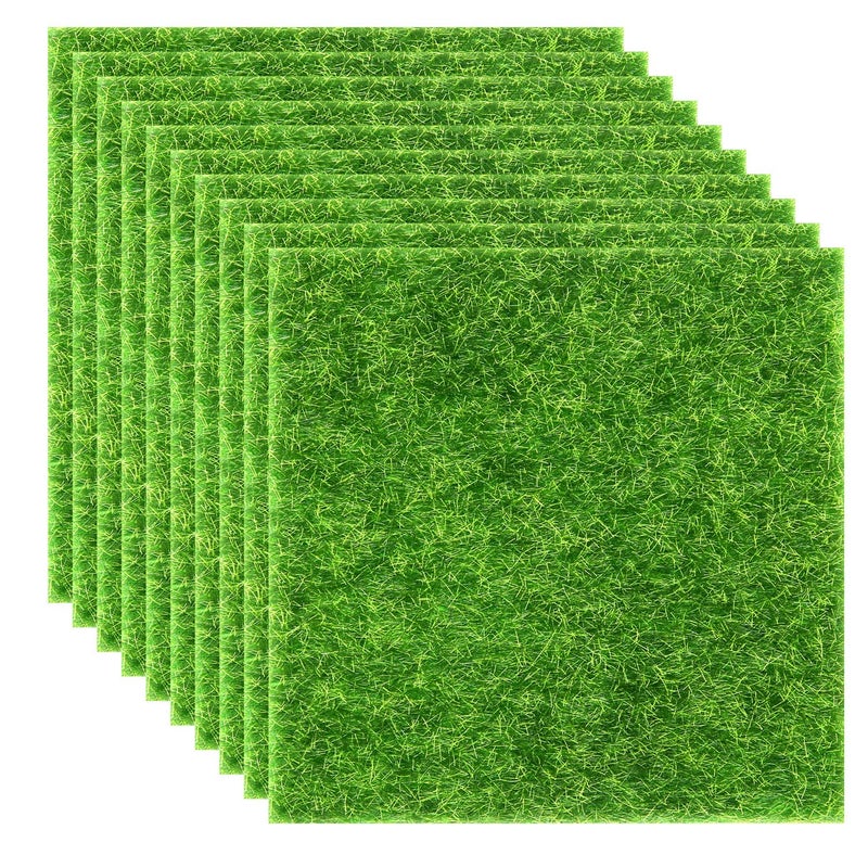 Elcoho 10 Pieces Fake Grass for Crafts Fairy Garden 6 x 6 Inches Artificial Garden Grass for Miniature Ornament Dollhouse DIY Decoration - Image 1