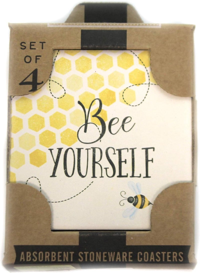 Carson مجموعة كوسترات منزلية مربعة كارسن SS74368 بتصميم نحلة عصرية مجموعة من 4 قطر 4 بوصة متعددة الألوان - Image 3