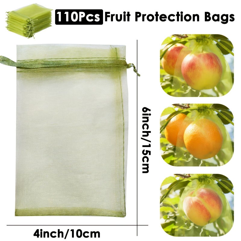 100 Pcs 4x6 Inch 10x15 Cm Reusable Army Green Fine Mesh Organza Fruit Protection Drawstring Pouches For Garden Protecting Flowers Mangoes Dragon Fruit And Vegetables From Birds And Squirrels - Image 2