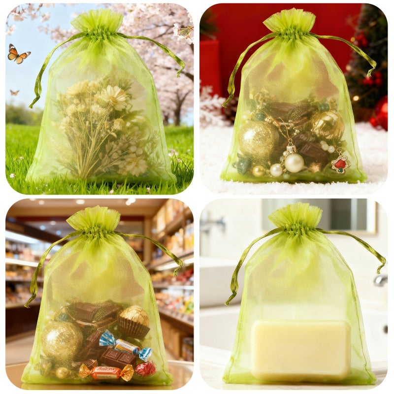 100 Pcs 4x6 Inch 10x15 Cm Reusable Army Green Fine Mesh Organza Fruit Protection Drawstring Pouches For Garden Protecting Flowers Mangoes Dragon Fruit And Vegetables From Birds And Squirrels - Image 5