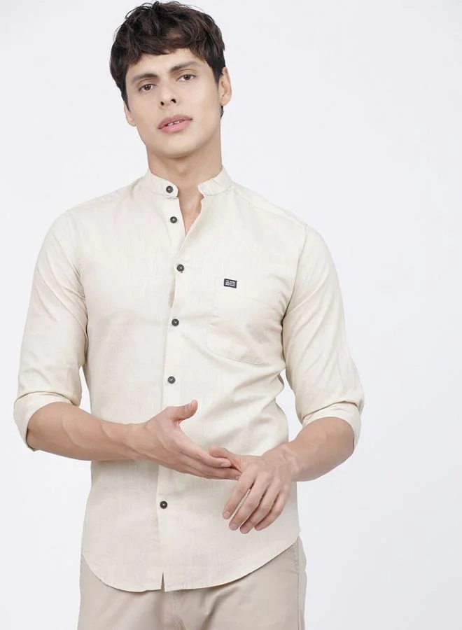 The Indian Garage Co The Indian Garage Co Men Beige Slim Fit Solid Casual Shirt