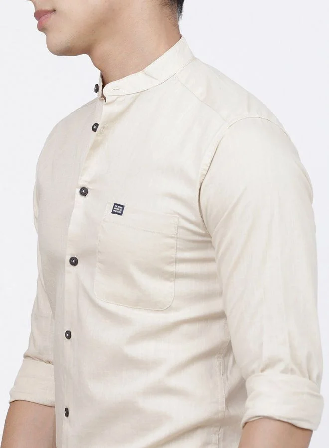 The Indian Garage Co The Indian Garage Co Men Beige Slim Fit Solid Casual Shirt