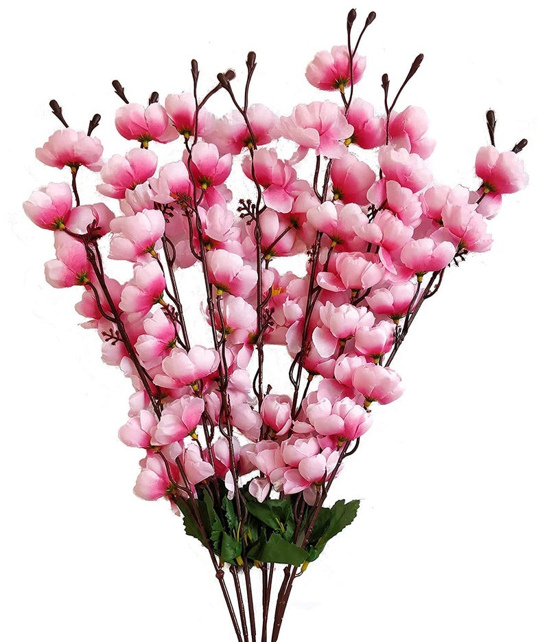 Everbuy Artificial Flowers Bunch for Home Decoration Cherry Blossom (Light Pink, 7 Branches) - Image 5
