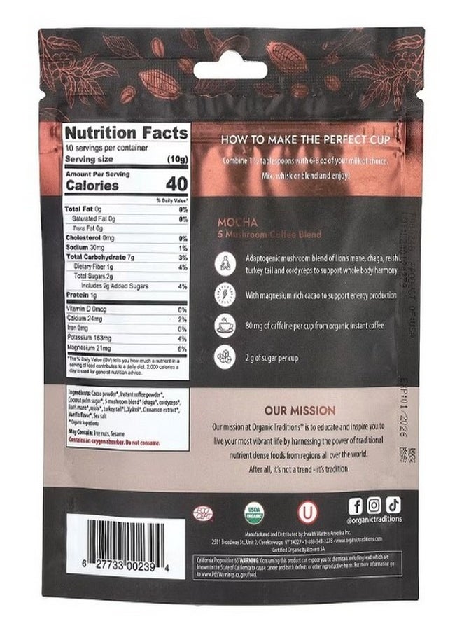 Organic Traditions 5 Mushroom Coffee Blend Mocha 3.5 oz 100 g  - Image 2