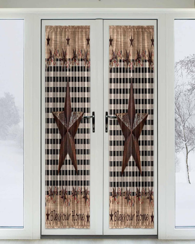 SEVENBABU Western Texas Star & Primitive Berries Country Wooden Plank Blackout Thermal Insulated Door Drapes with Curtain Tie Up - 25x72inch for Bedroom, Living Room, Doorways - Image 2