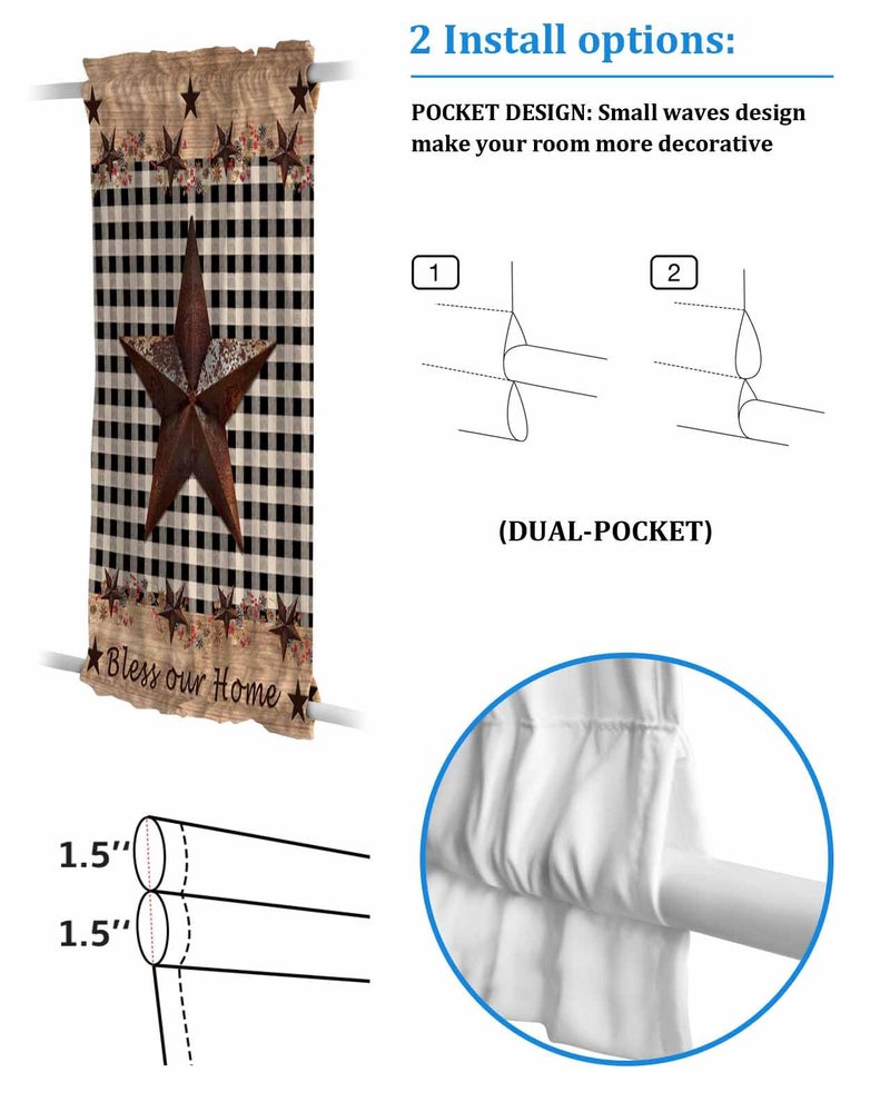 SEVENBABU Western Texas Star & Primitive Berries Country Wooden Plank Blackout Thermal Insulated Door Drapes with Curtain Tie Up - 25x72inch for Bedroom, Living Room, Doorways - Image 3