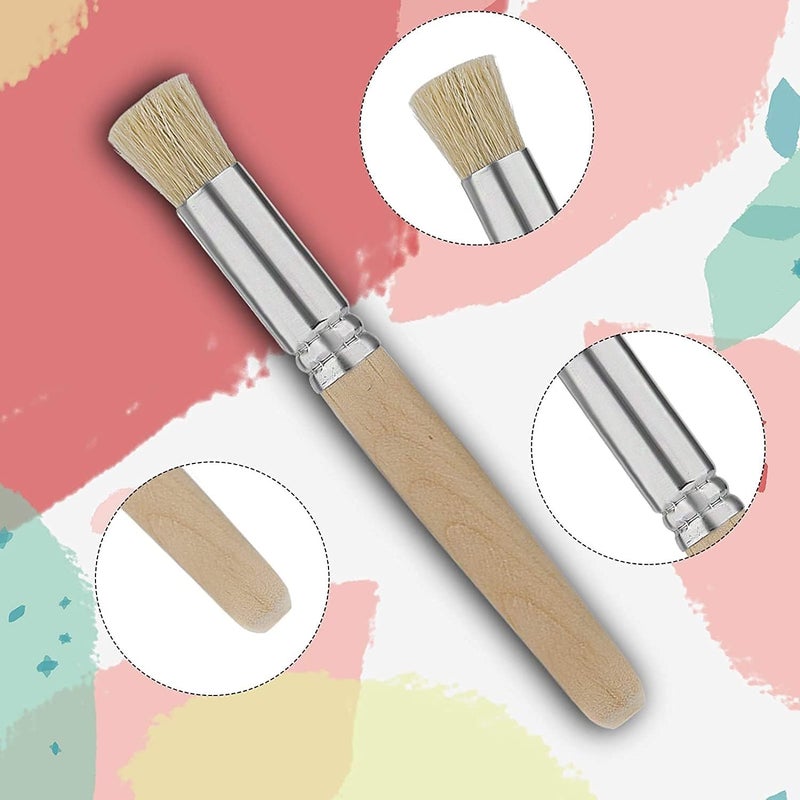 KRYTONE�6 Pieces Wooden Stencil Brushes Pure Natural Stencil Brushes Painting Bristle Brushes for Acrylic Oil Watercolor Art Painting Stencil Project DIY Crafts, 3 Sizes - Image 5