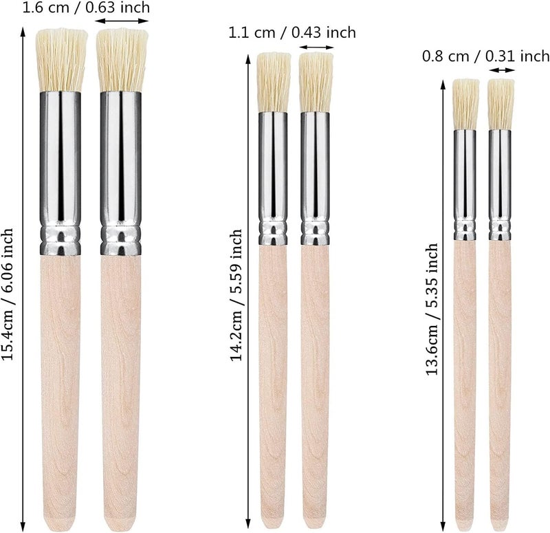 KRYTONE�6 Pieces Wooden Stencil Brushes Pure Natural Stencil Brushes Painting Bristle Brushes for Acrylic Oil Watercolor Art Painting Stencil Project DIY Crafts, 3 Sizes - Image 2