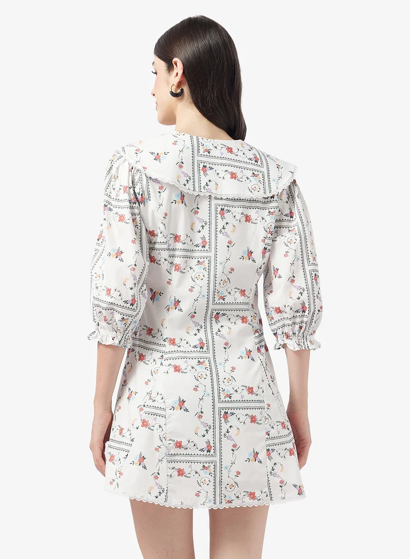 كولكتيف ذي لايبل فستان قصير بأكمام قصيرة وياقة كاب