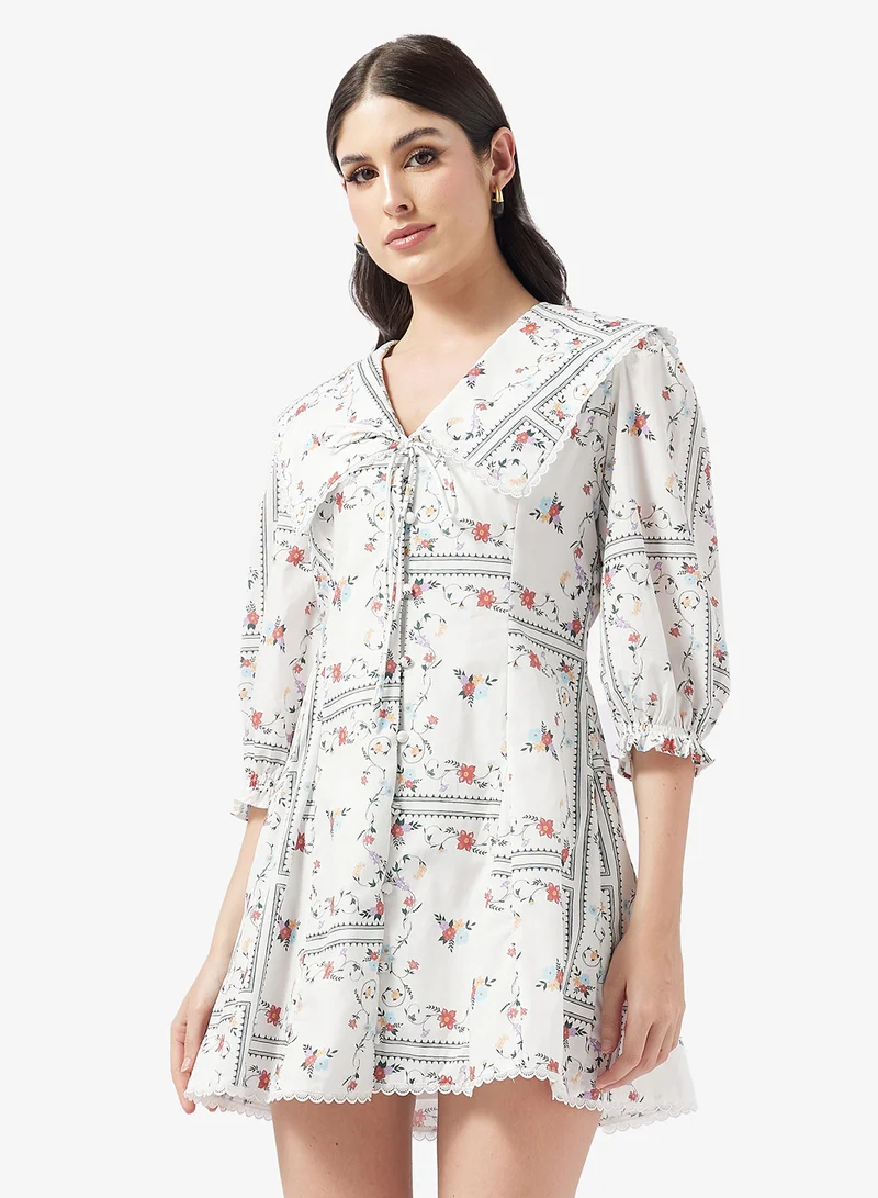 كولكتيف ذي لايبل فستان قصير بأكمام قصيرة وياقة كاب