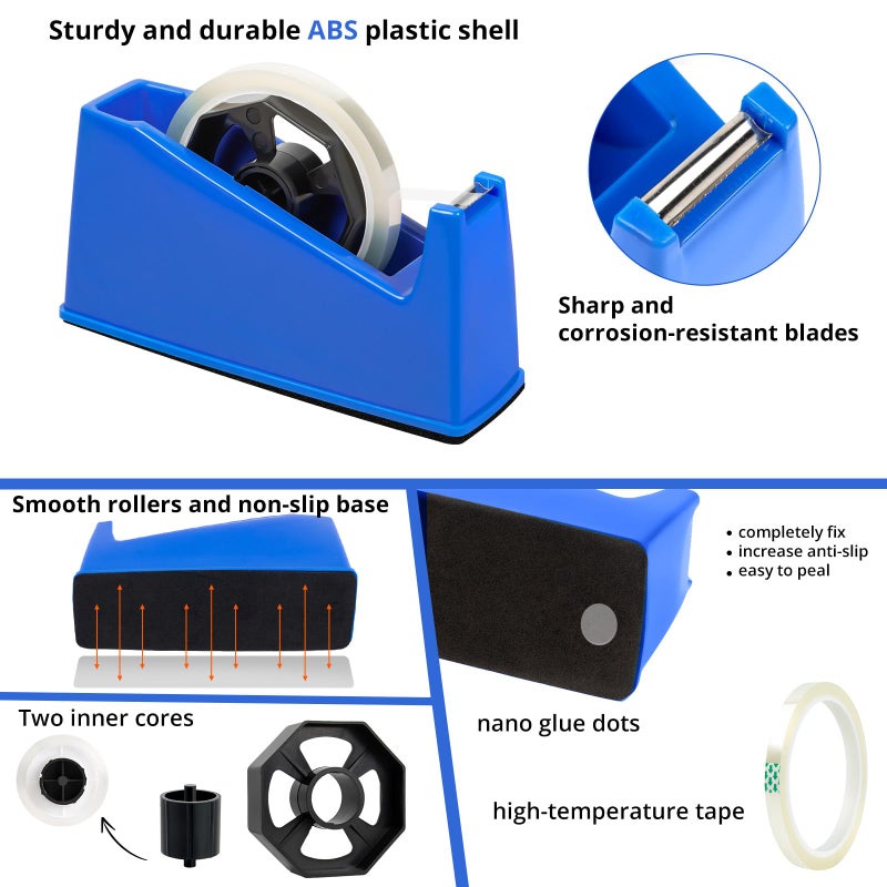 HTVRONT Heat Tape Dispenser - Sublimation Heat Transfer Tape Dispenser Holder fits 1"& 3" Cores, Blue Desk Dispenser Sets for Office and School - Image 3