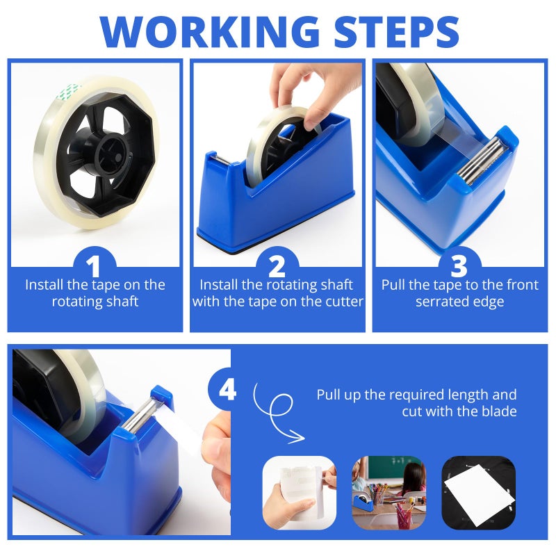 HTVRONT Heat Tape Dispenser - Sublimation Heat Transfer Tape Dispenser Holder fits 1"& 3" Cores, Blue Desk Dispenser Sets for Office and School - Image 4