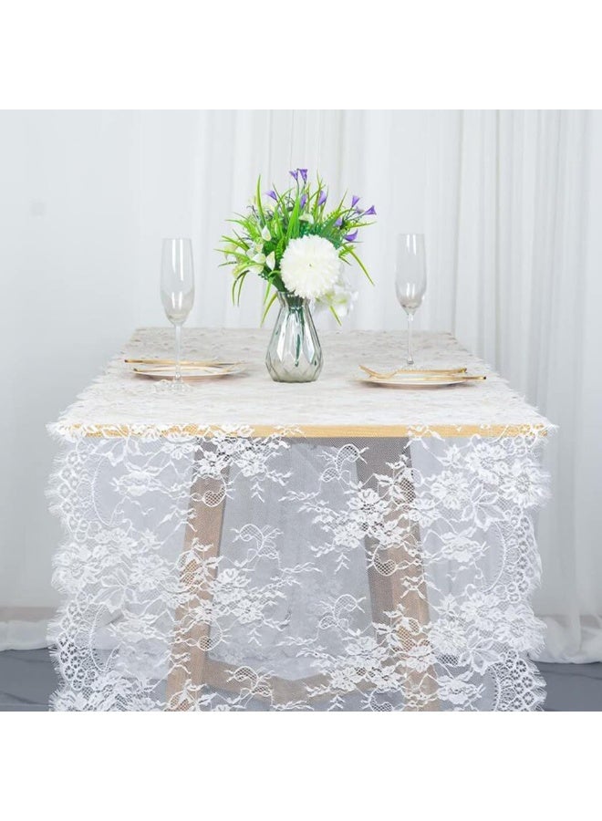 مفرش طاولة أبيض من الدانتيل مقاس 14 × 120 بوصة، مفرش طاولة مطرز على طراز بوهو لحفلات الزفاف وديكورات حفلات الزفاف، مفرش طاولة ريفي عتيق - Image 2