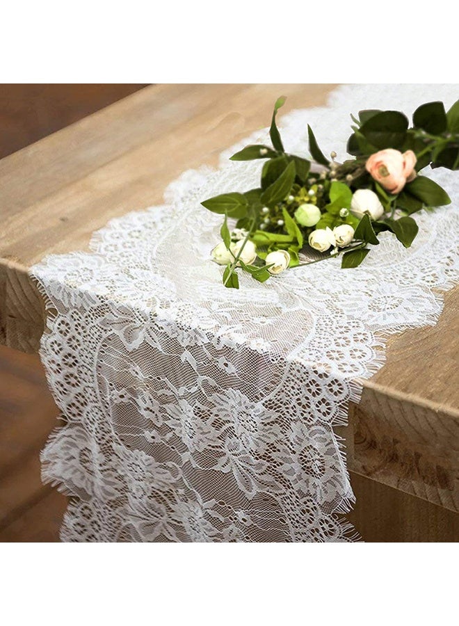 مفرش طاولة أبيض من الدانتيل مقاس 14 × 120 بوصة، مفرش طاولة مطرز على طراز بوهو لحفلات الزفاف وديكورات حفلات الزفاف، مفرش طاولة ريفي عتيق - Image 4