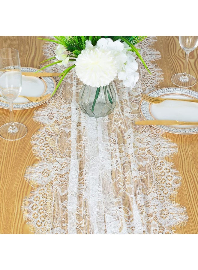 مفرش طاولة أبيض من الدانتيل مقاس 14 × 120 بوصة، مفرش طاولة مطرز على طراز بوهو لحفلات الزفاف وديكورات حفلات الزفاف، مفرش طاولة ريفي عتيق - Image 3