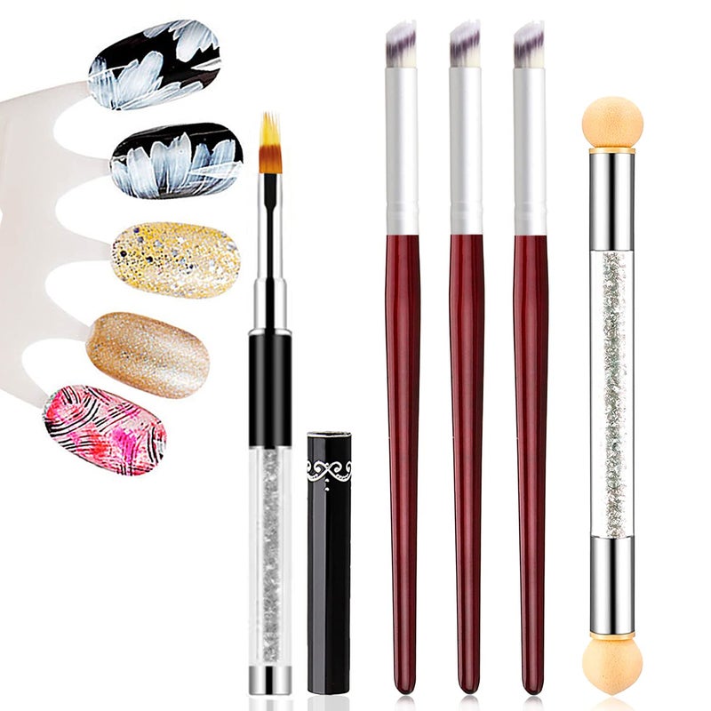 SILPECWEE 5Pcs Ombre Nail Brush Acrylic Nail Brush Set Nail Gradient Brushes Double Head Nail Art Sponges Pen Nail Art Tools Manicure Accessories