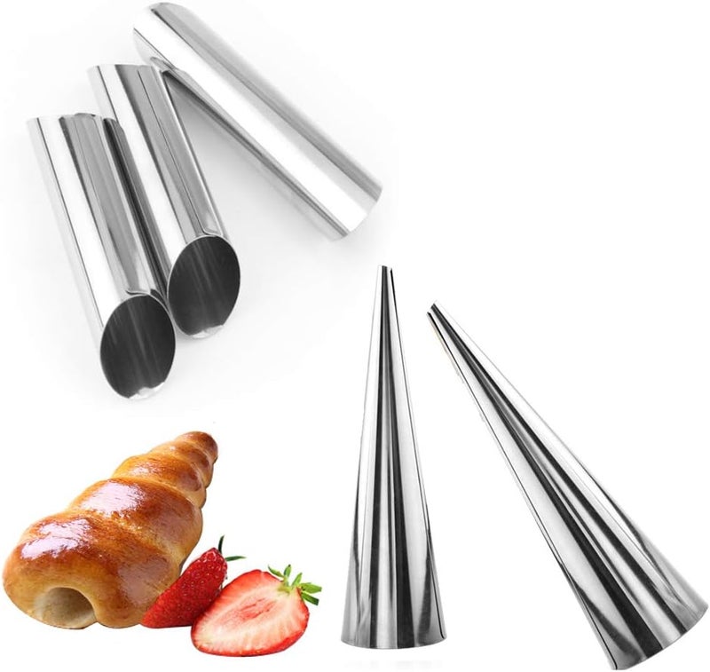 Apol 15 Pcs Stainless Steel Cannoli Tubes Set,Non-stick Cone Cream Horn Molds and Diagonal Shaped Cannoli Forms for DIY Baking Waffle Cone Pastry Roll Molds - Image 1