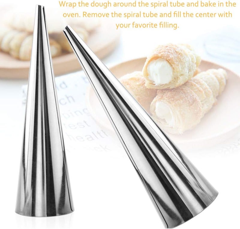 Apol 15 Pcs Stainless Steel Cannoli Tubes Set,Non-stick Cone Cream Horn Molds and Diagonal Shaped Cannoli Forms for DIY Baking Waffle Cone Pastry Roll Molds - Image 2