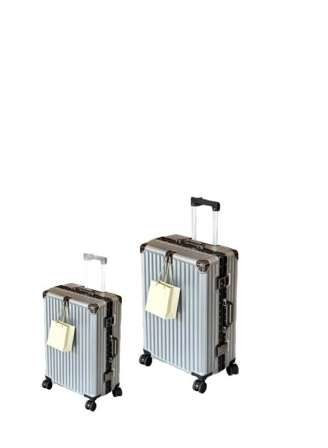 إن كي أكس حقيبة سفر بإطار صلب بتصميم عتيق فضي اللون، طقم من قطعتين باللون الأبيض - Image 1