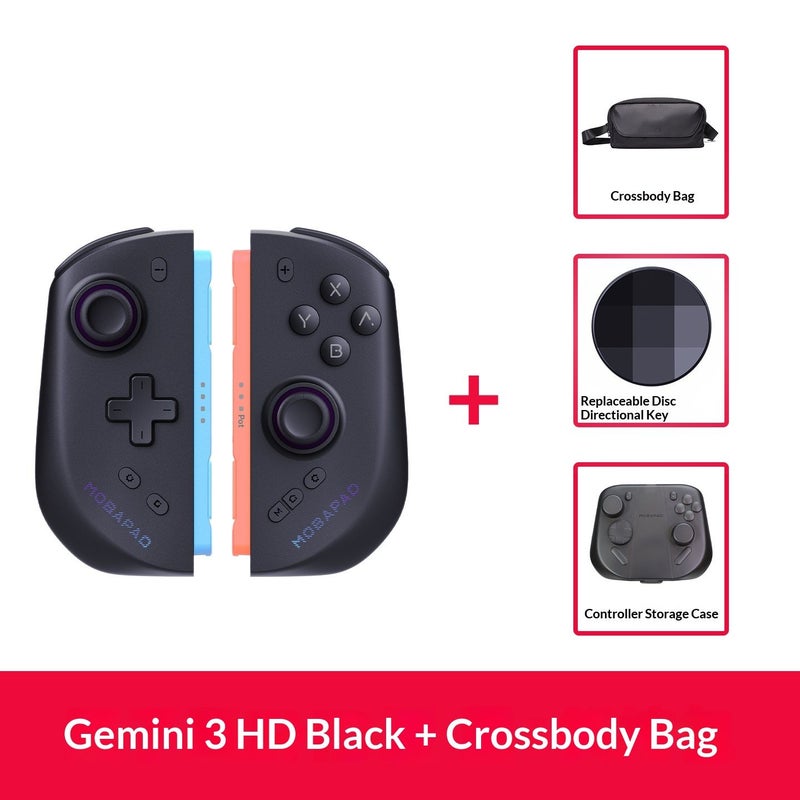 Mobapad M12hd Gemini 3 Split Wireless Game Controller for NS2 Joycon2 TMR Air Joystick HD Vibration with C20, Black - Image 1