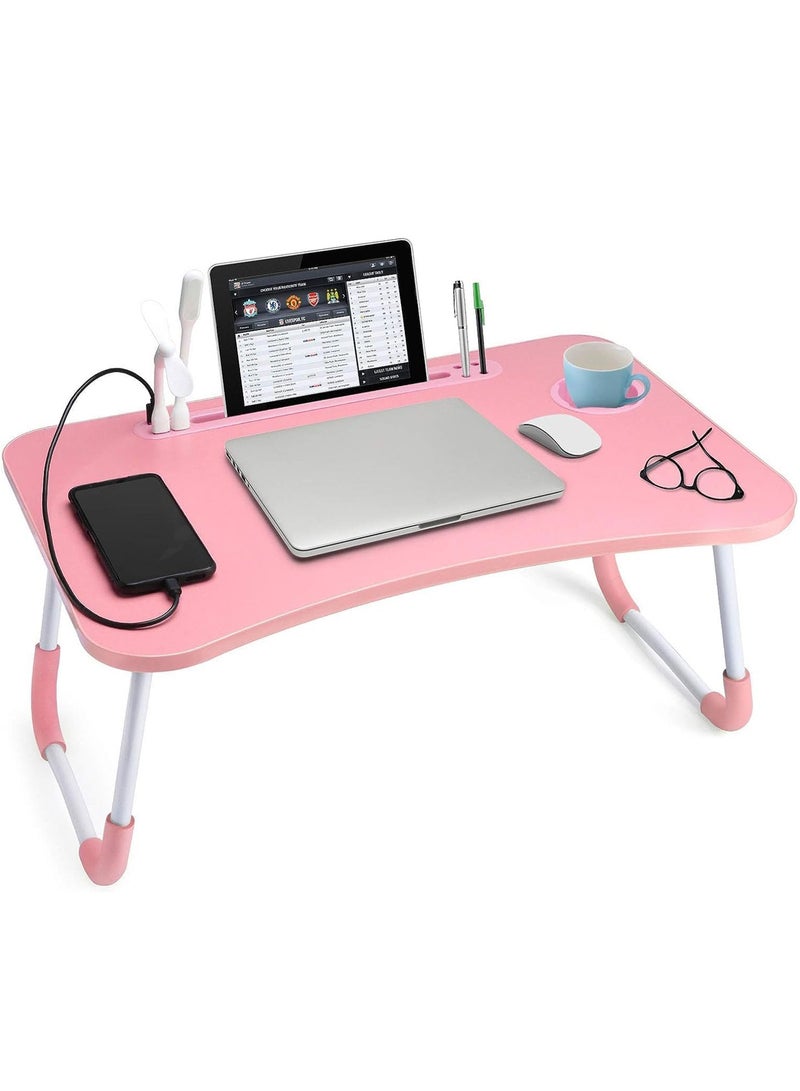 Relex Bed Table, Foldable Laptop Desk with USB Ports and Cup Holder, Portable Laptop Table for Bed, Couch, Floor - Image 1