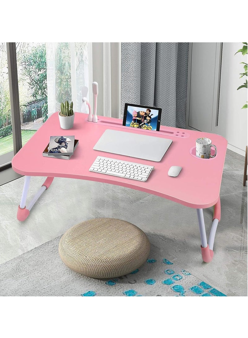 Relex Bed Table, Foldable Laptop Desk with USB Ports and Cup Holder, Portable Laptop Table for Bed, Couch, Floor - Image 4
