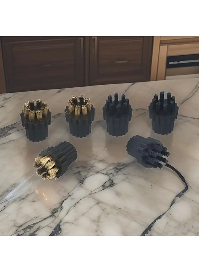 6Pcs Brass Nylon Steam Cleaner Brush Head Set For Deep Cleaning Oven Grill Bathroom Kitchen - Image 4